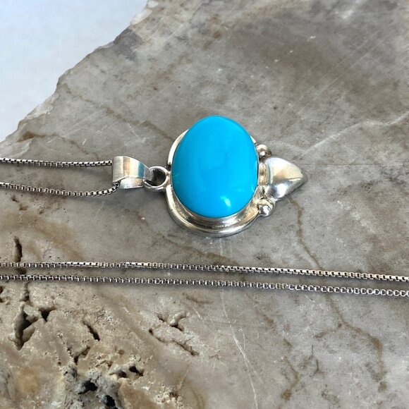 VTG Sterling Silver 925 Taxco Mexico Turquoise Cabochon Pendant Necklace 18" - Picture 4 of 16
